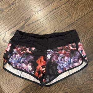 Lululemon Athletica Black and Floral Women's Athletic Shorts